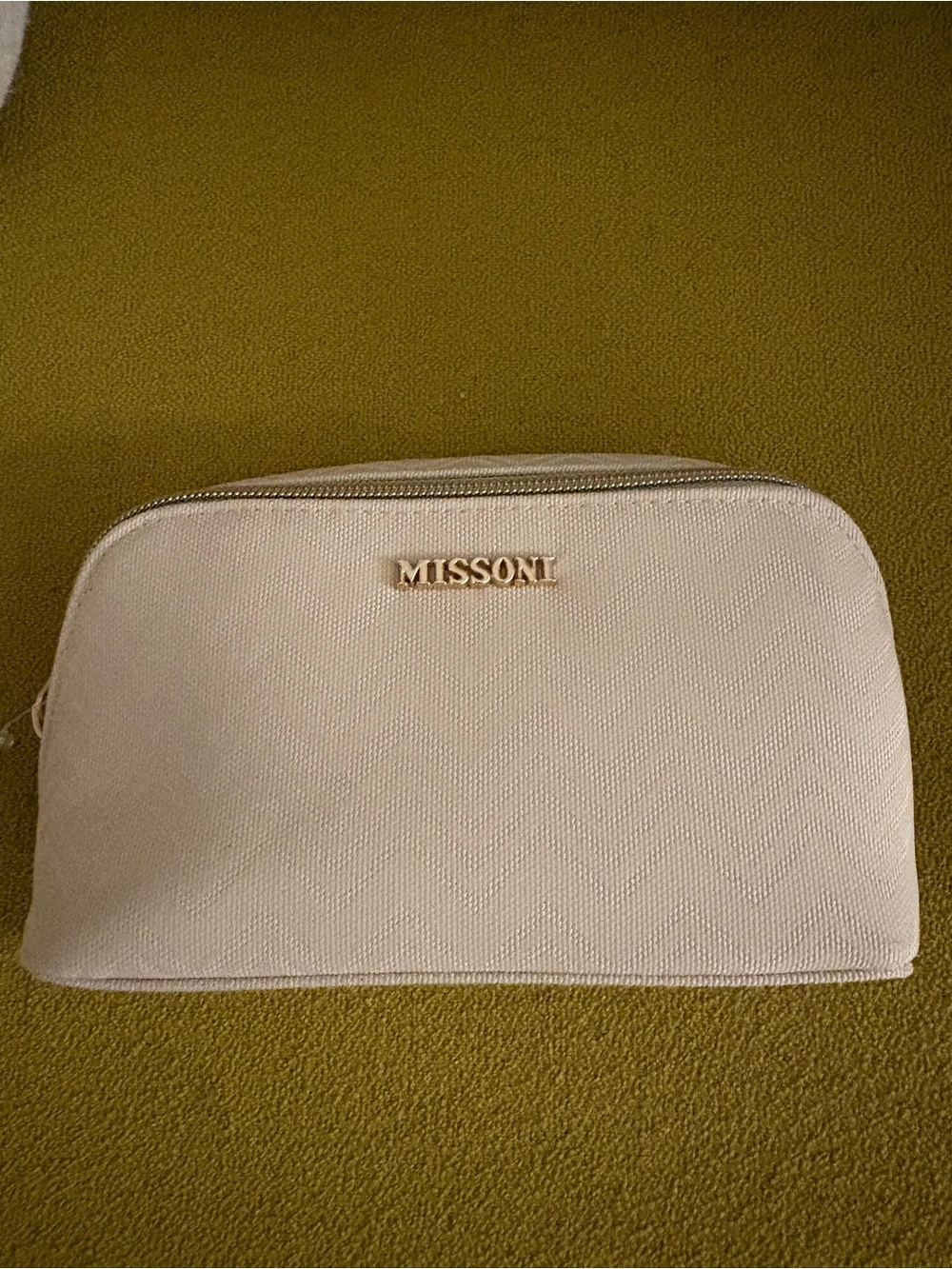 Missoni Cream Cosmetic Pouch with Gold Logo